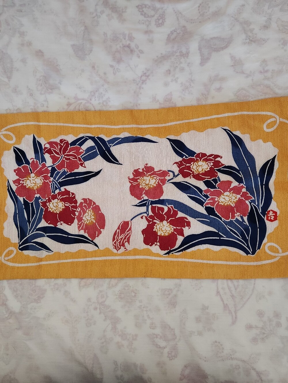 Vintage Silk Silkscreened Dresser Scarf